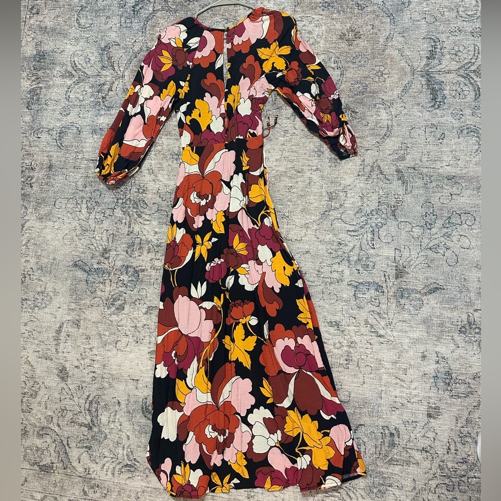 Anthropologie Maeve Deep-V Ruched Floral Multicolor Midi Dress - Picture 7 of 7